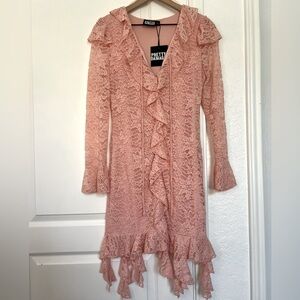 PrettyDamage Bodycon Lace & Ruffles Dress | dusty pink | L